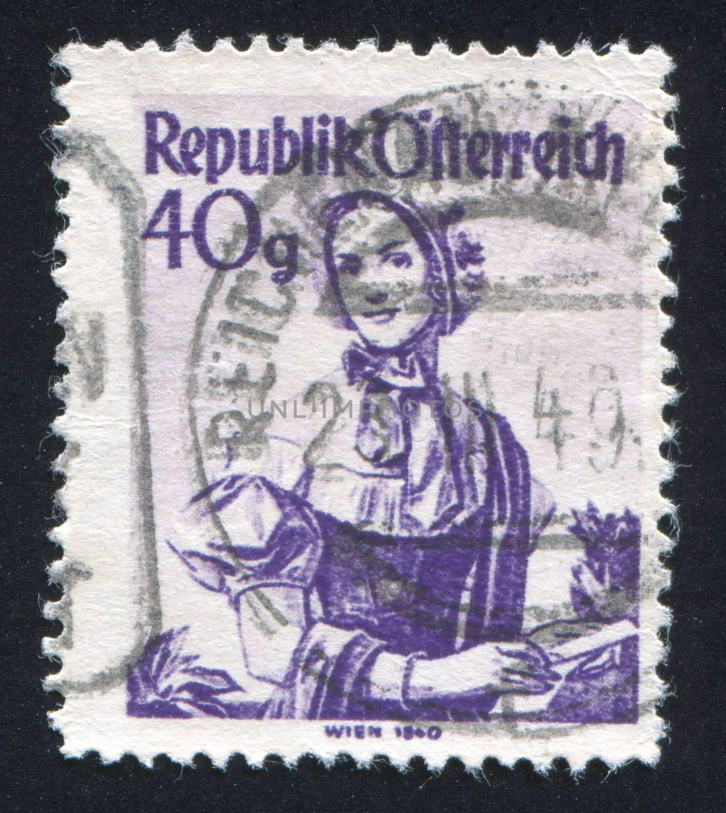 AUSTRIA - CIRCA 1948: stamp printed by Austria, shows Woman in Austian costumes, circa 1948