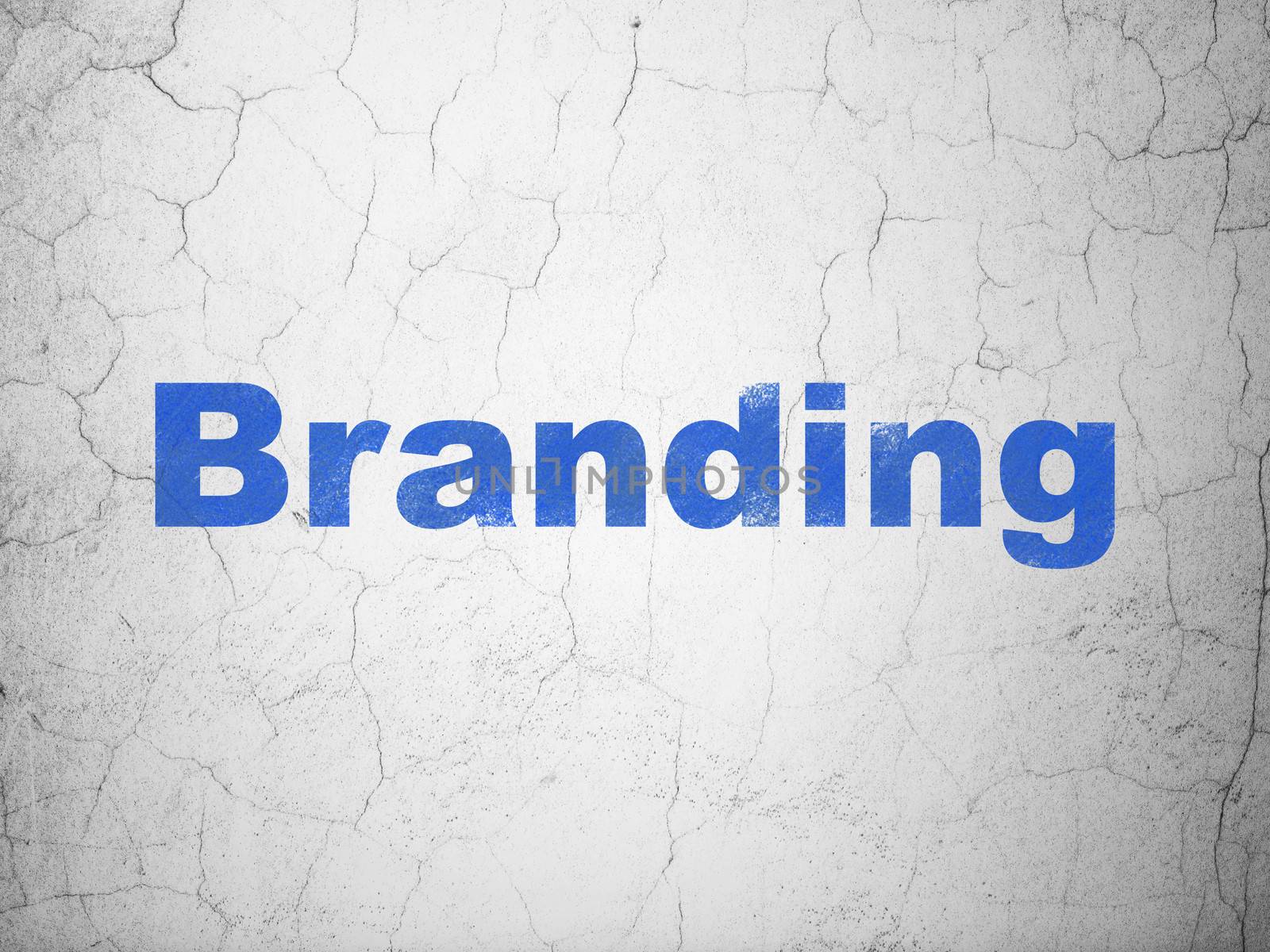 Advertising concept: Blue Branding on textured concrete wall background, 3d render