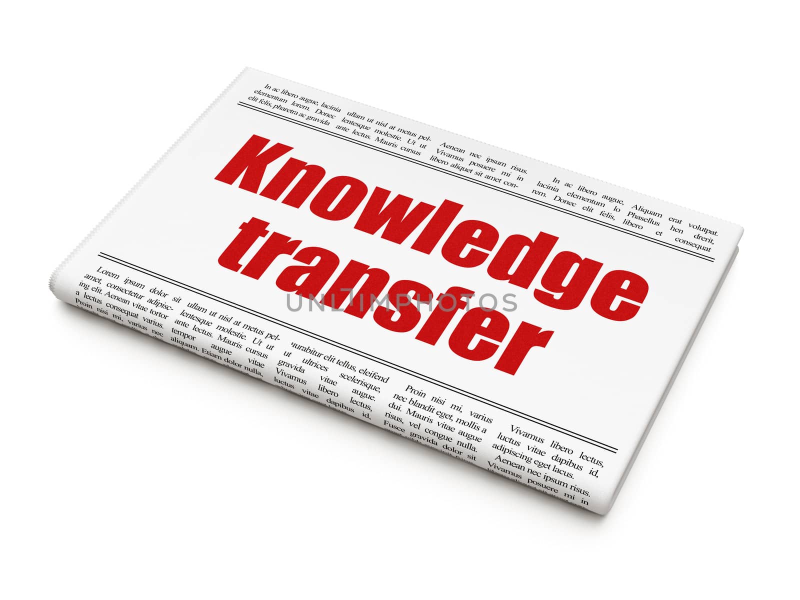 Education concept: newspaper headline Knowledge Transfer on White background, 3d render
