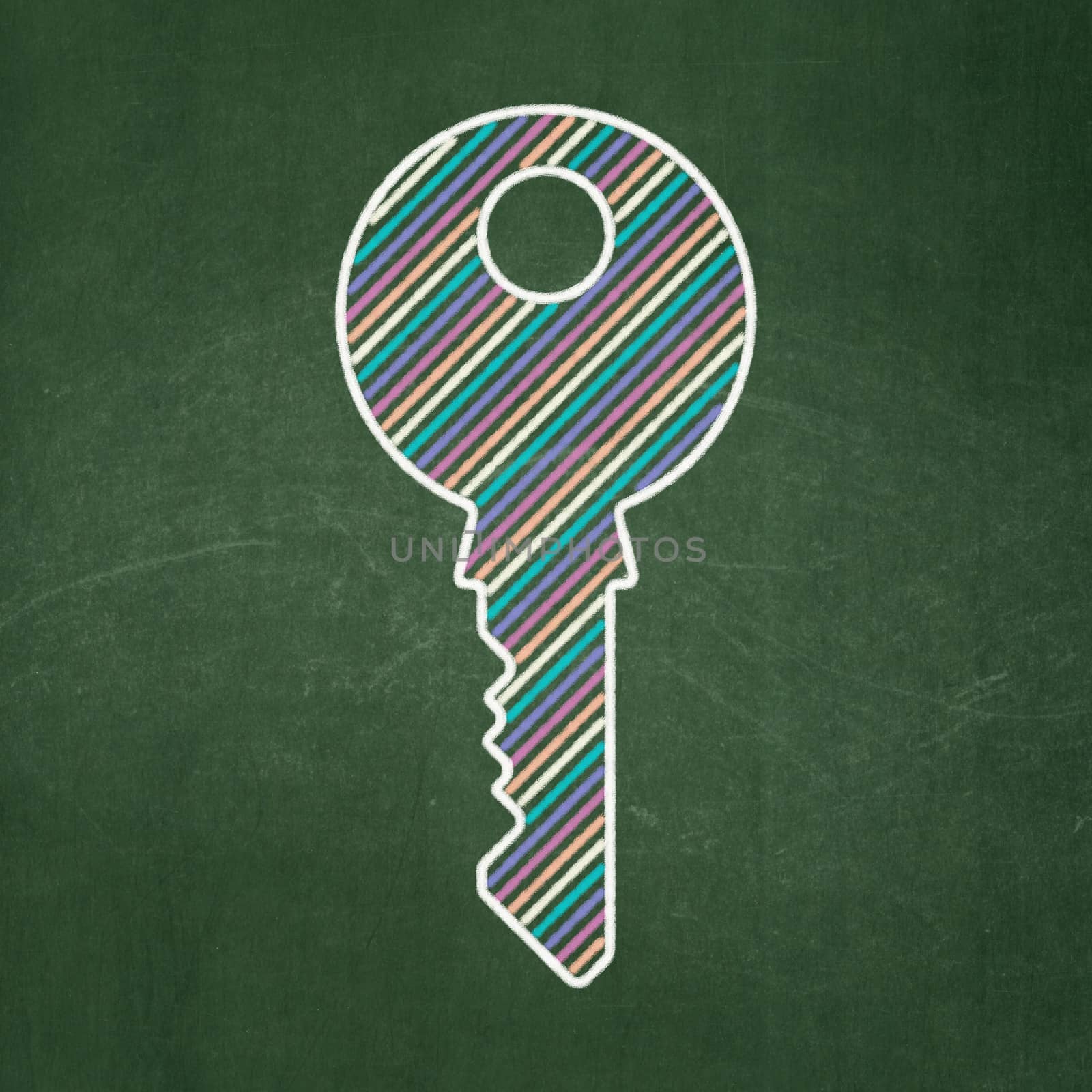 Privacy concept: Key icon on Green chalkboard background, 3d render