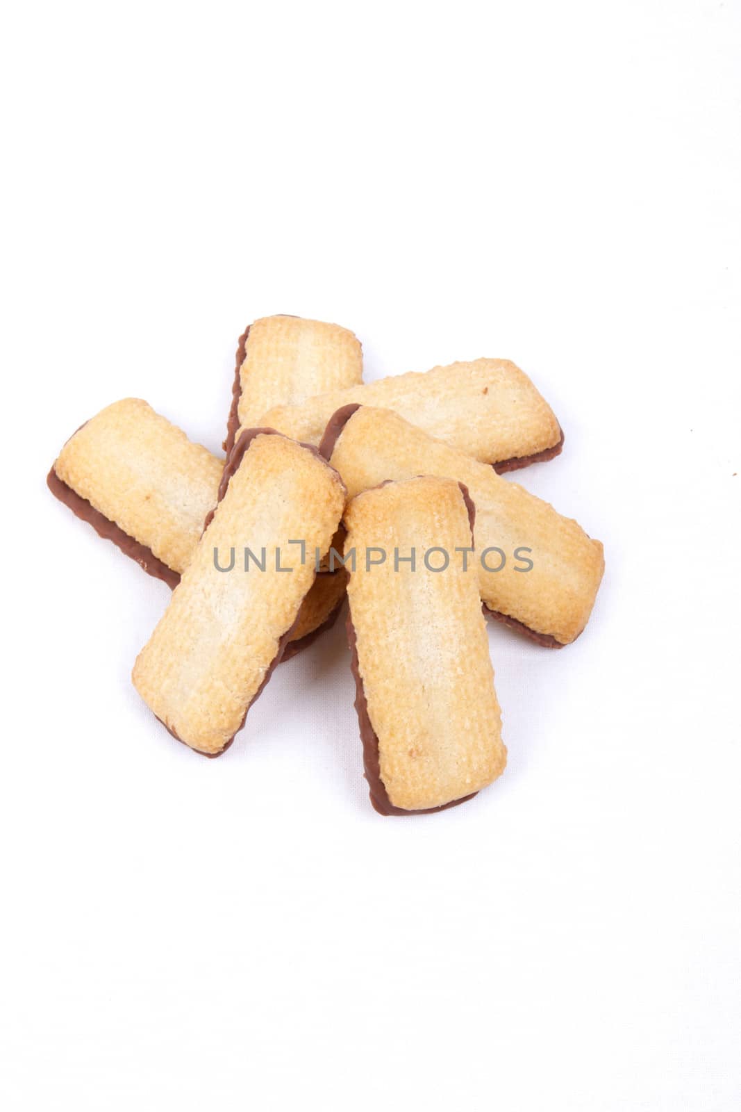 buttery biscuits with chocolate centre isolated on a white background