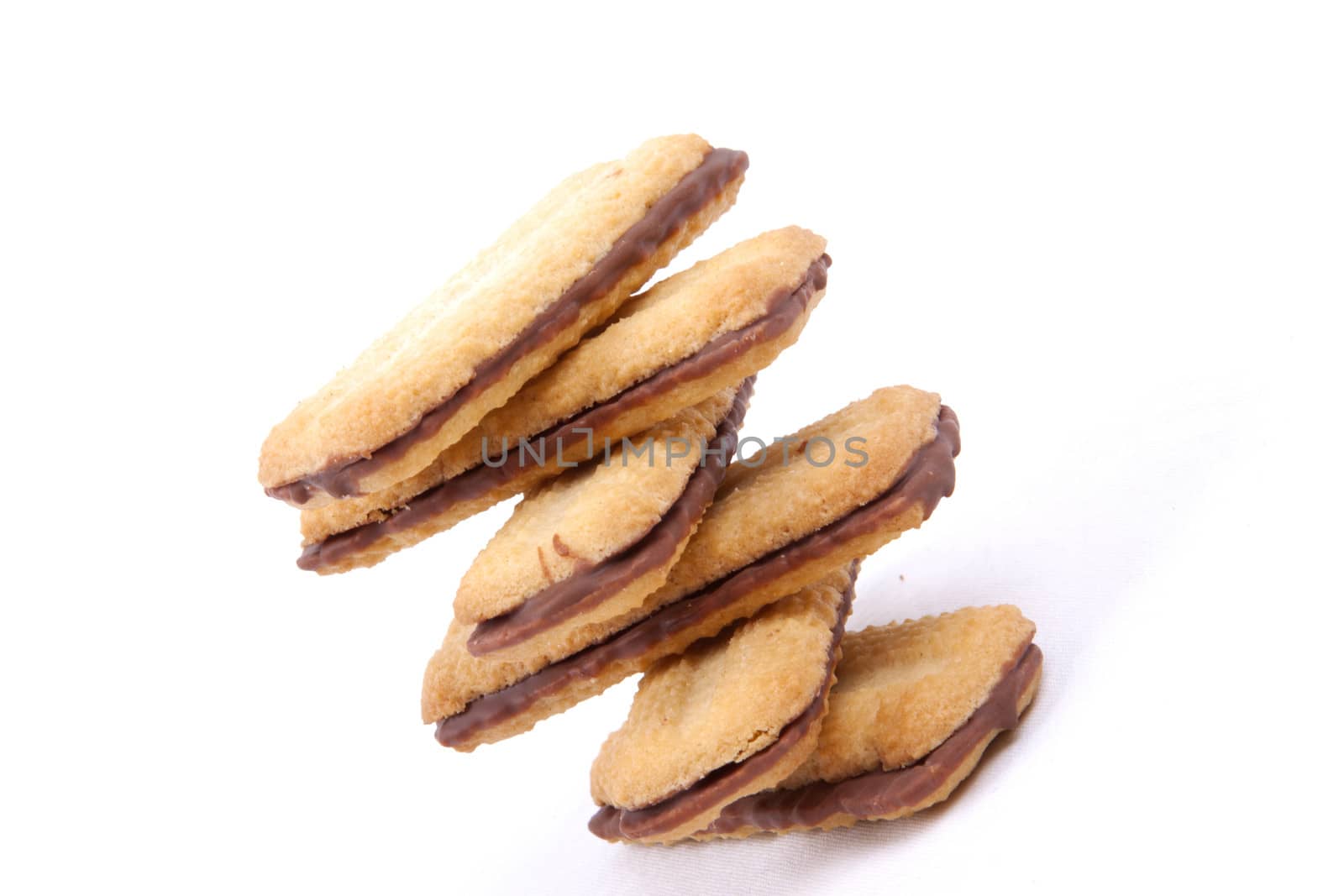 buttery biscuits with chocolate centre isolated on a white background