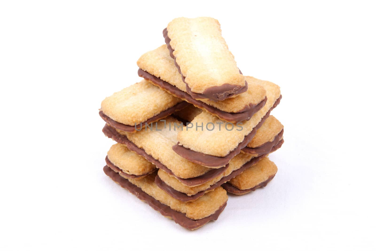 buttery biscuits with chocolate centre isolated on a white background