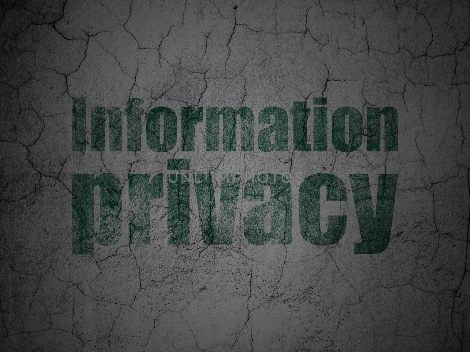 Security concept: Green Information Privacy on grunge textured concrete wall background, 3d render