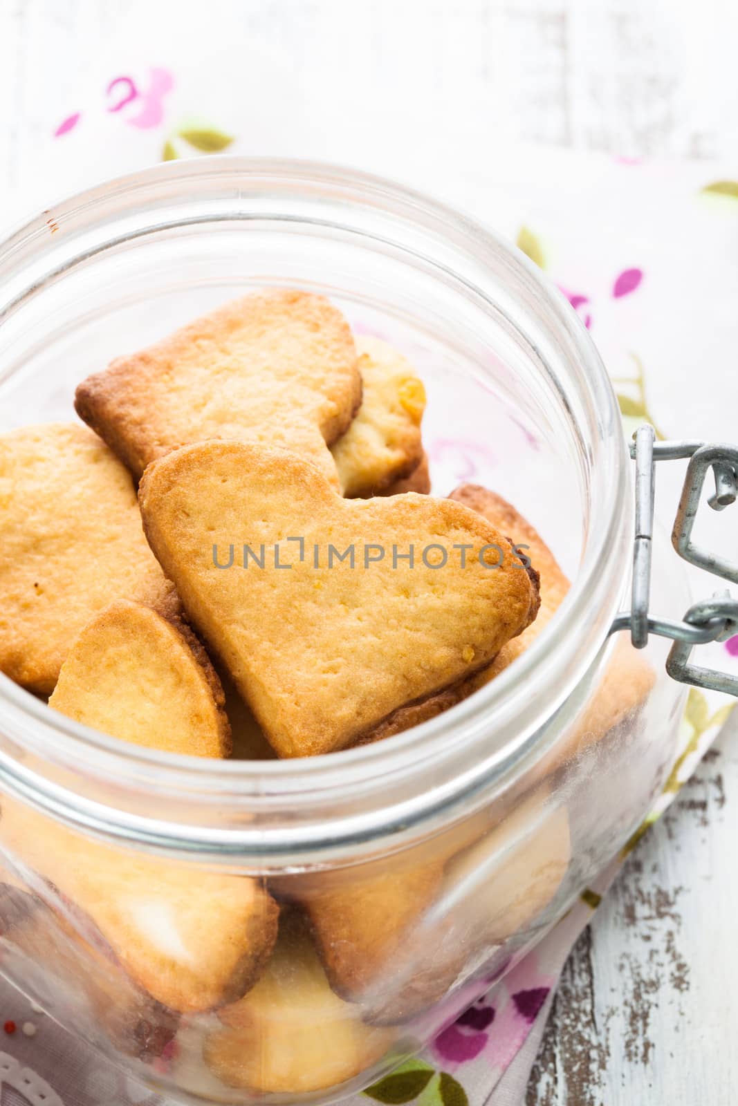 Cookie as a heart shaped valentine decor in glass jar