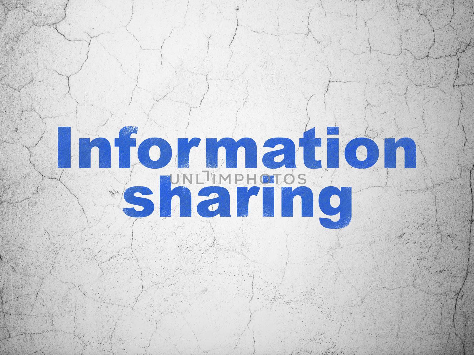 Data concept: Blue Information Sharing on textured concrete wall background, 3d render