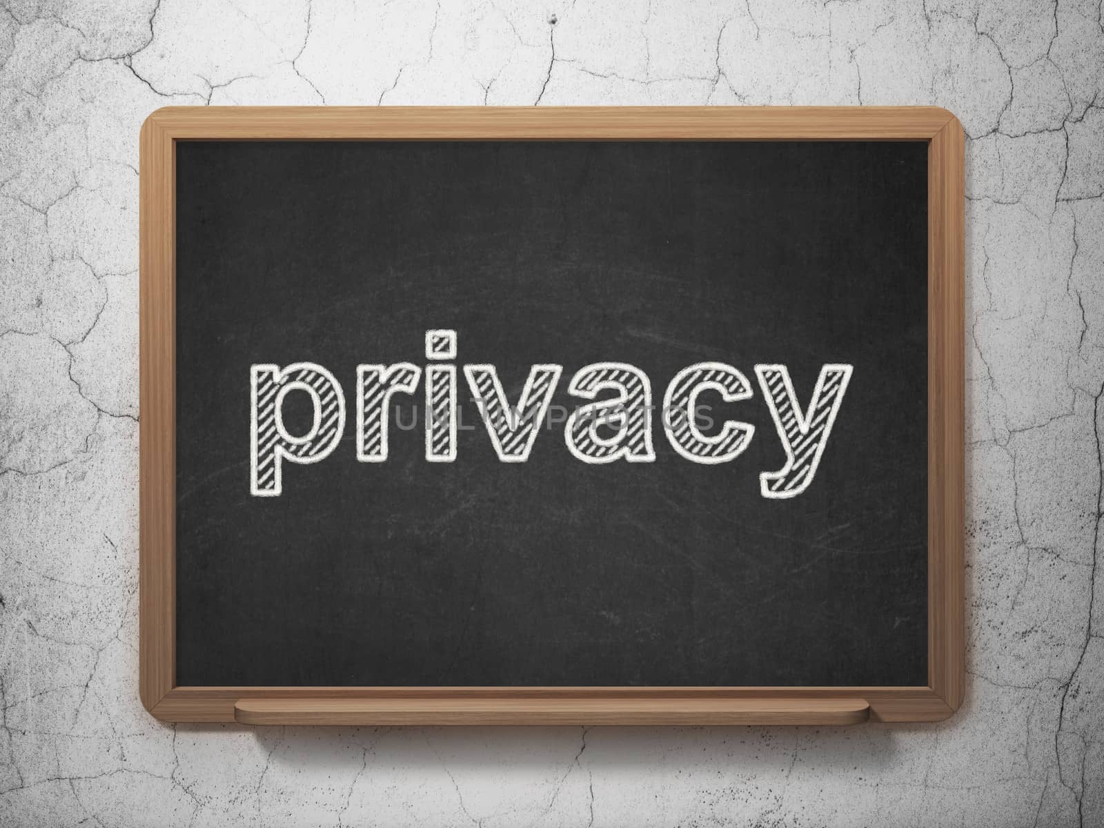 Safety concept: text Privacy on Black chalkboard on grunge wall background, 3d render