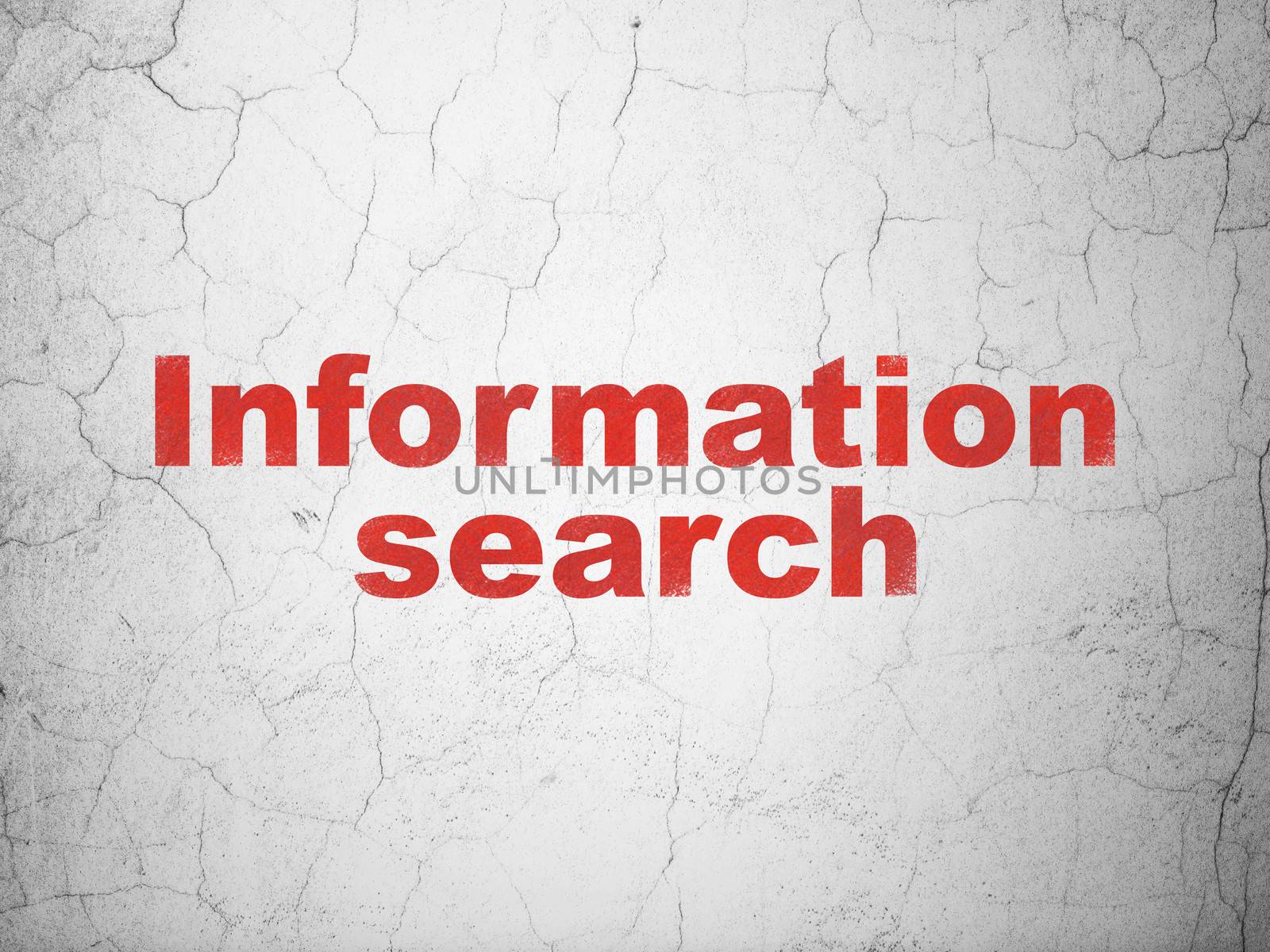 Information concept: Red Information Search on textured concrete wall background, 3d render