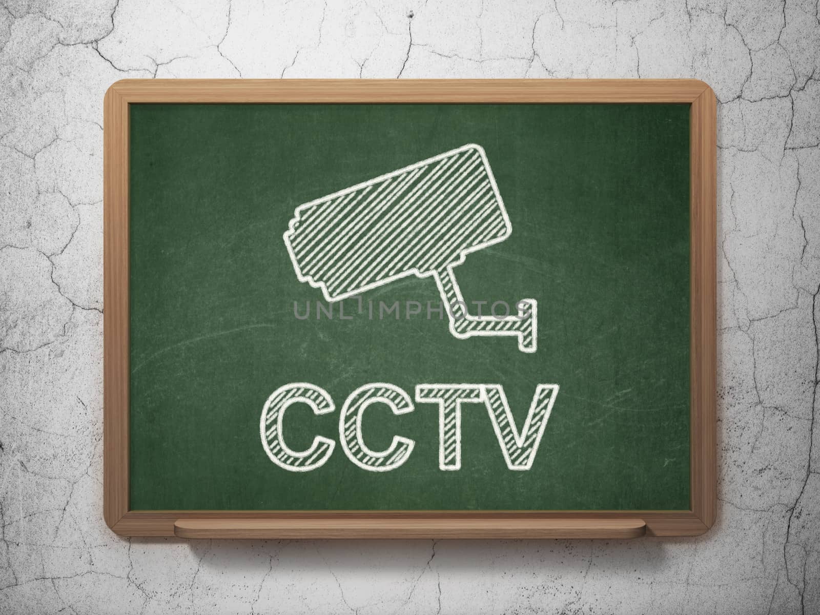 Security concept: Cctv Camera and CCTV on chalkboard background by maxkabakov