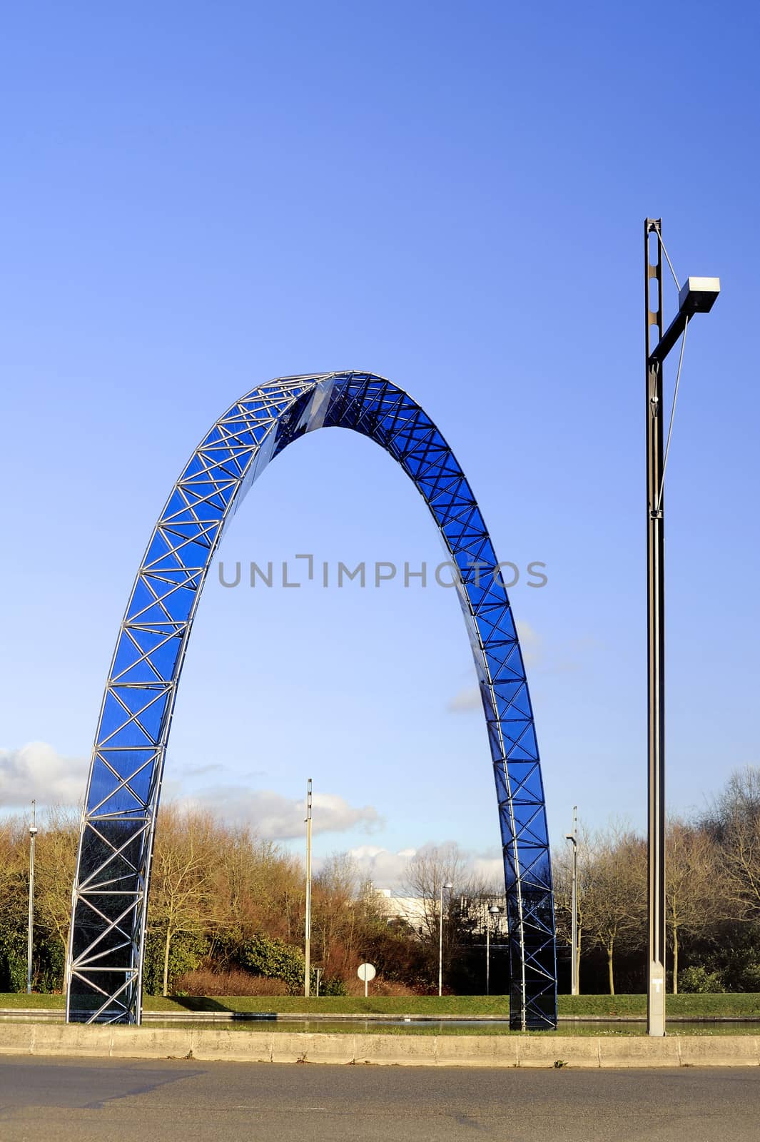 blue arch on a roundabout in Saint-Quentin-en-Yvelines in the Paris region