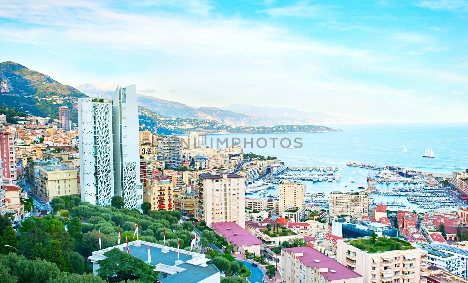 Colorful skyline of Monaco ( Monte Carlo) at sunset