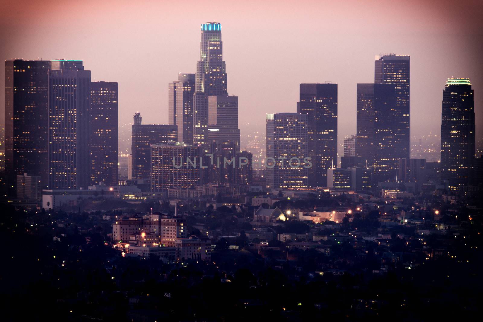 Downtown Los Angeles as seen from the Griffith Observatory at dusk, Los Angeles, California, USA