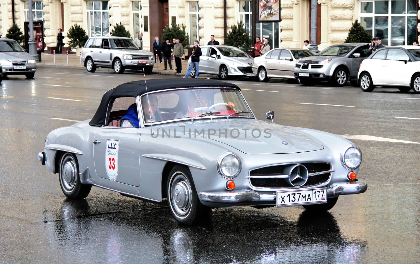 MOSCOW, RUSSIA - JUNE 3: German sportscar Mercedes-Benz 190SL competes at the annual L.U.C. Chopard Classic Weekend Rally on June 3, 2012 in Moscow, Russia.