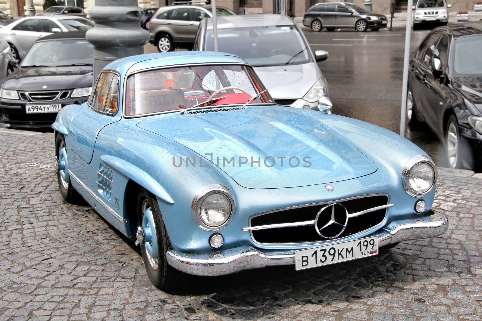 MOSCOW, RUSSIA - JUNE 3: German motor car Mercedes-Benz 300SL competes at the annual L.U.C. Chopard Classic Weekend Rally on June 3, 2012 in Moscow, Russia.