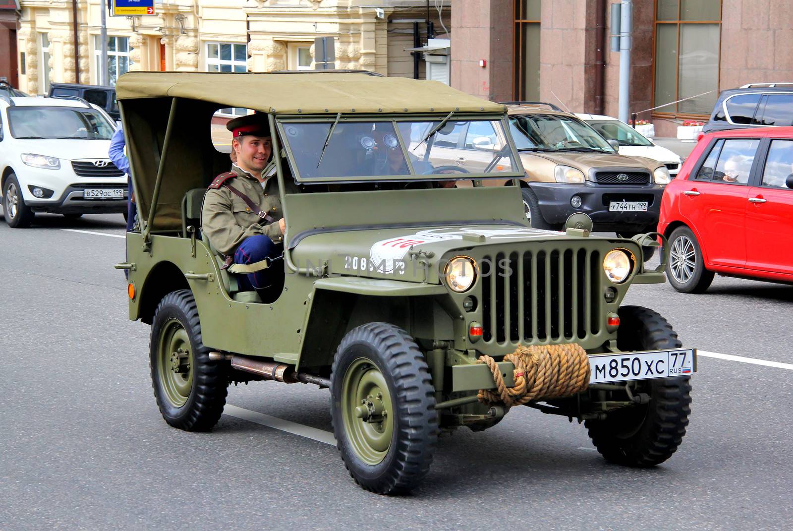 MOSCOW, RUSSIA - JUNE 2: American command car Willys MB competes at the annual L.U.C. Chopard Classic Weekend Rally on June 2, 2013 in Moscow, Russia.