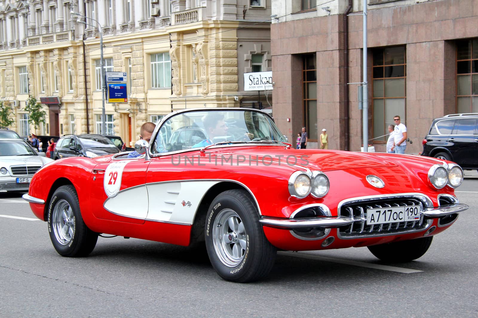 MOSCOW, RUSSIA - JUNE 2: American motor car Chevrolet Corvette competes at the annual L.U.C. Chopard Classic Weekend Rally on June 2, 2013 in Moscow, Russia.