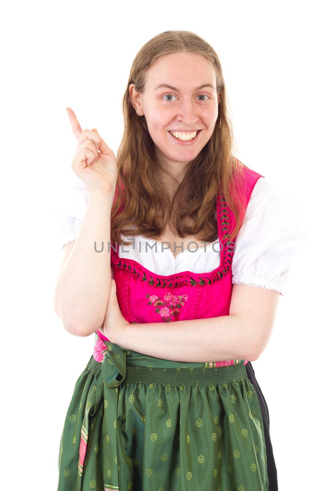 Young woman in dirndl having great idea