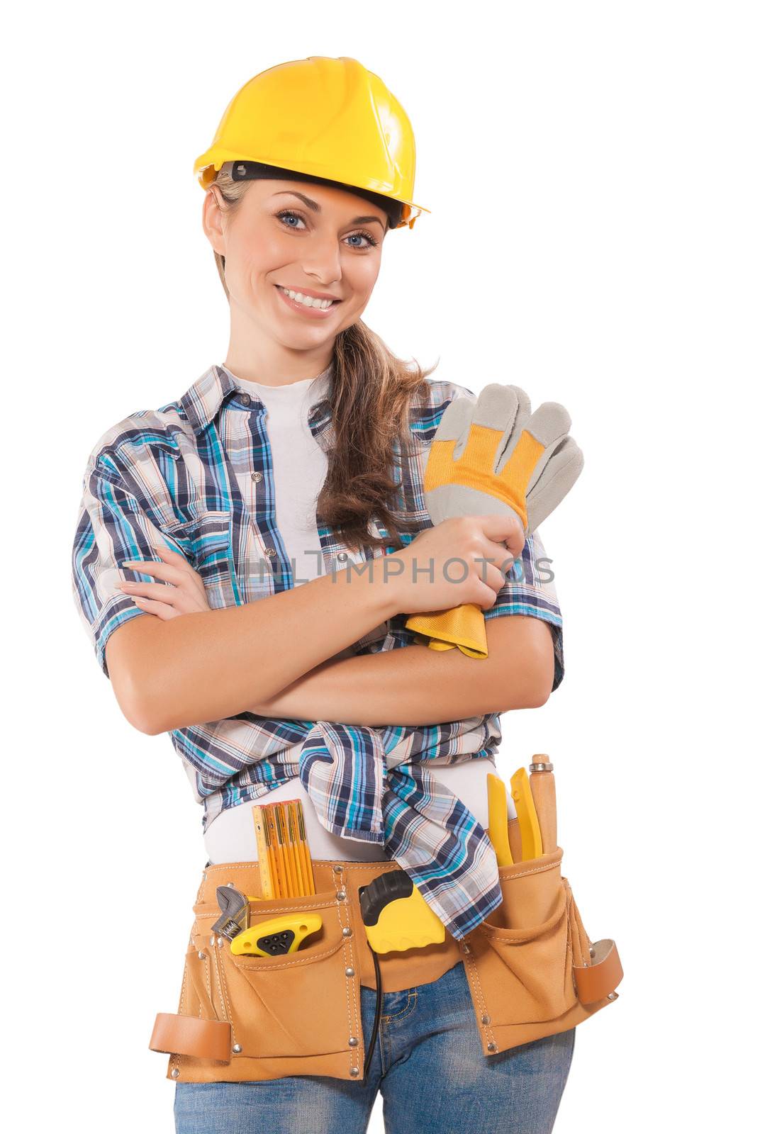 beautiful female wearing working clothes