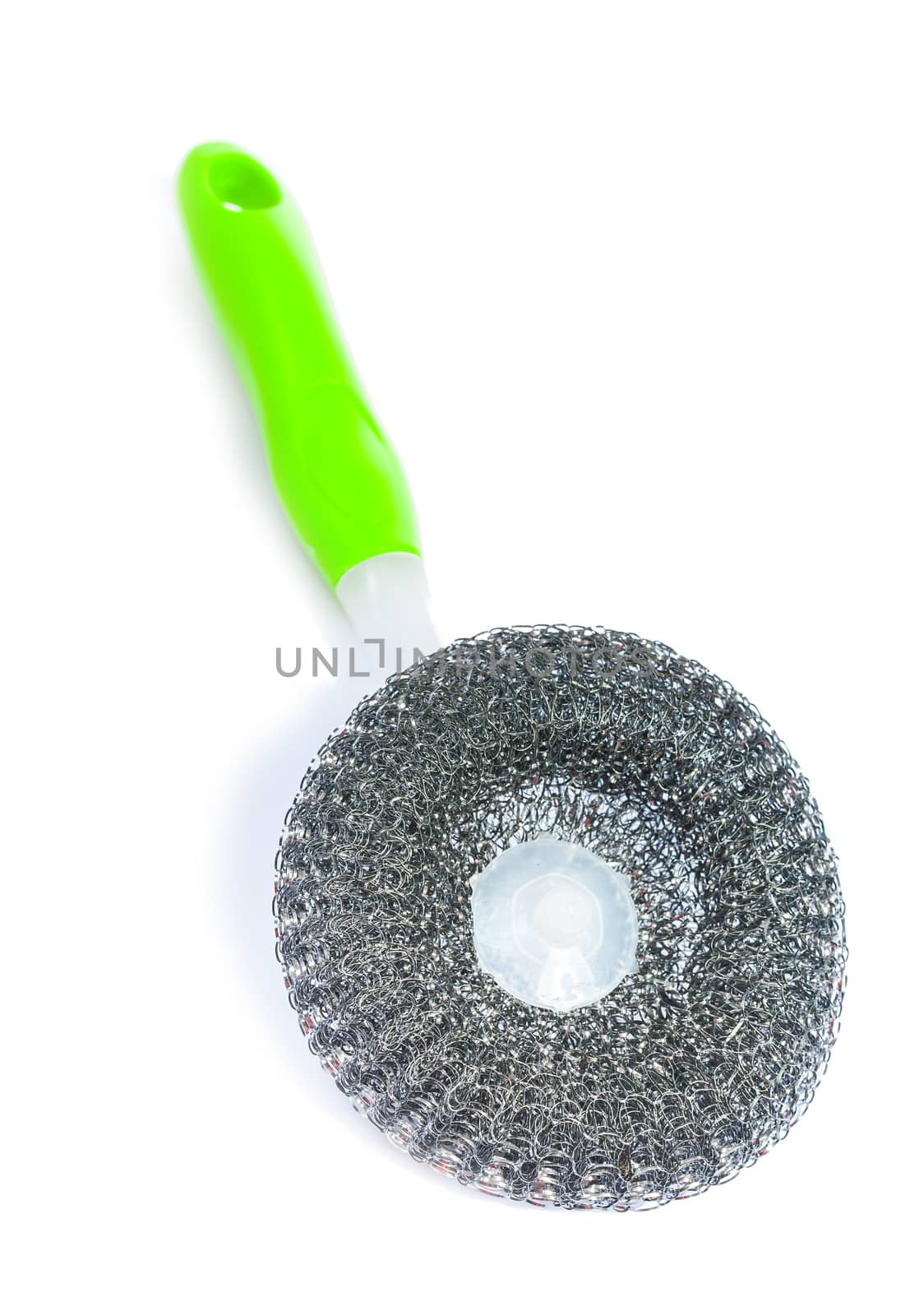 scrubbrush with green handle isolated on white