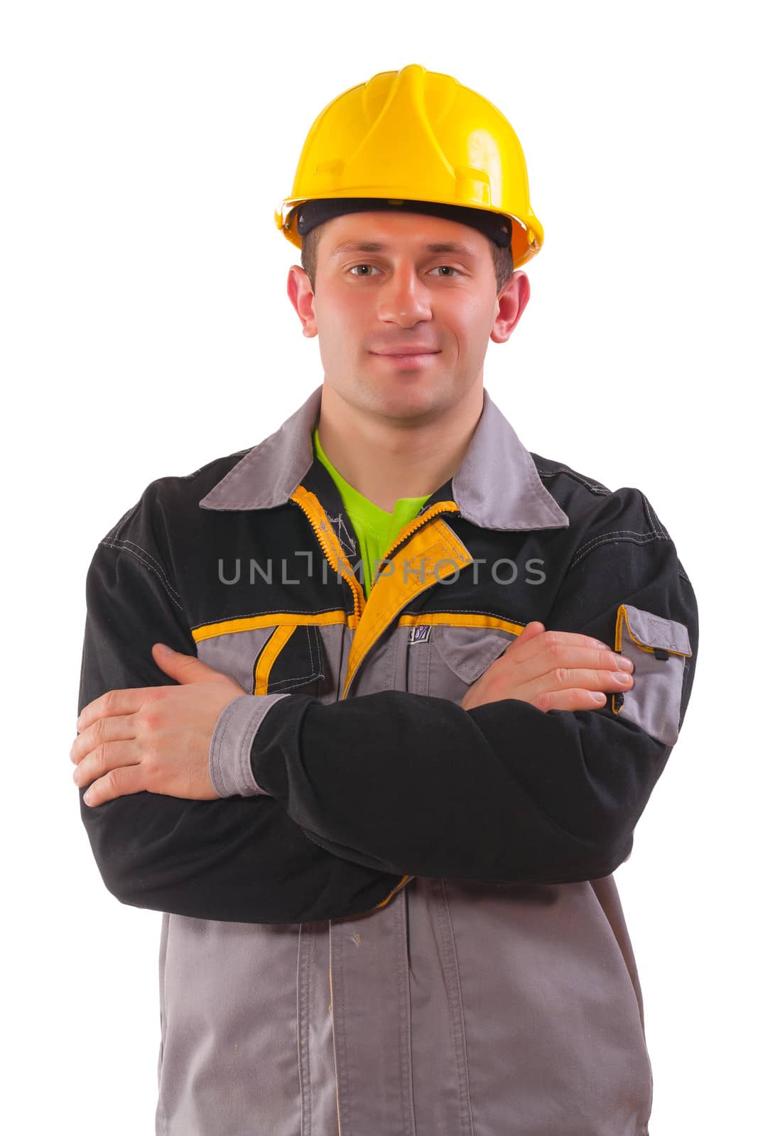 young worker with crossed arms isolated by mihalec