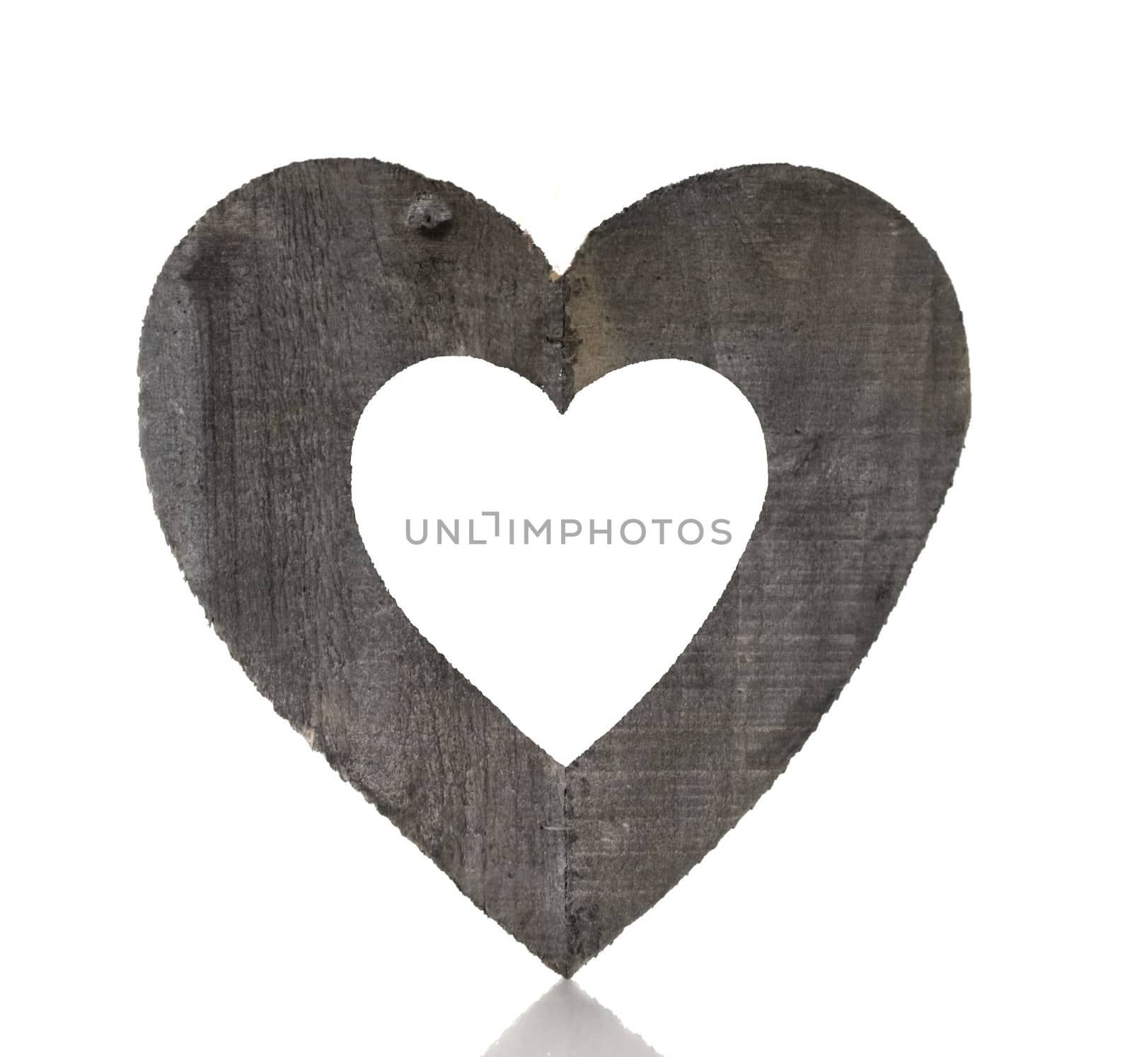 wooden heart shape isolated on white background with space for text