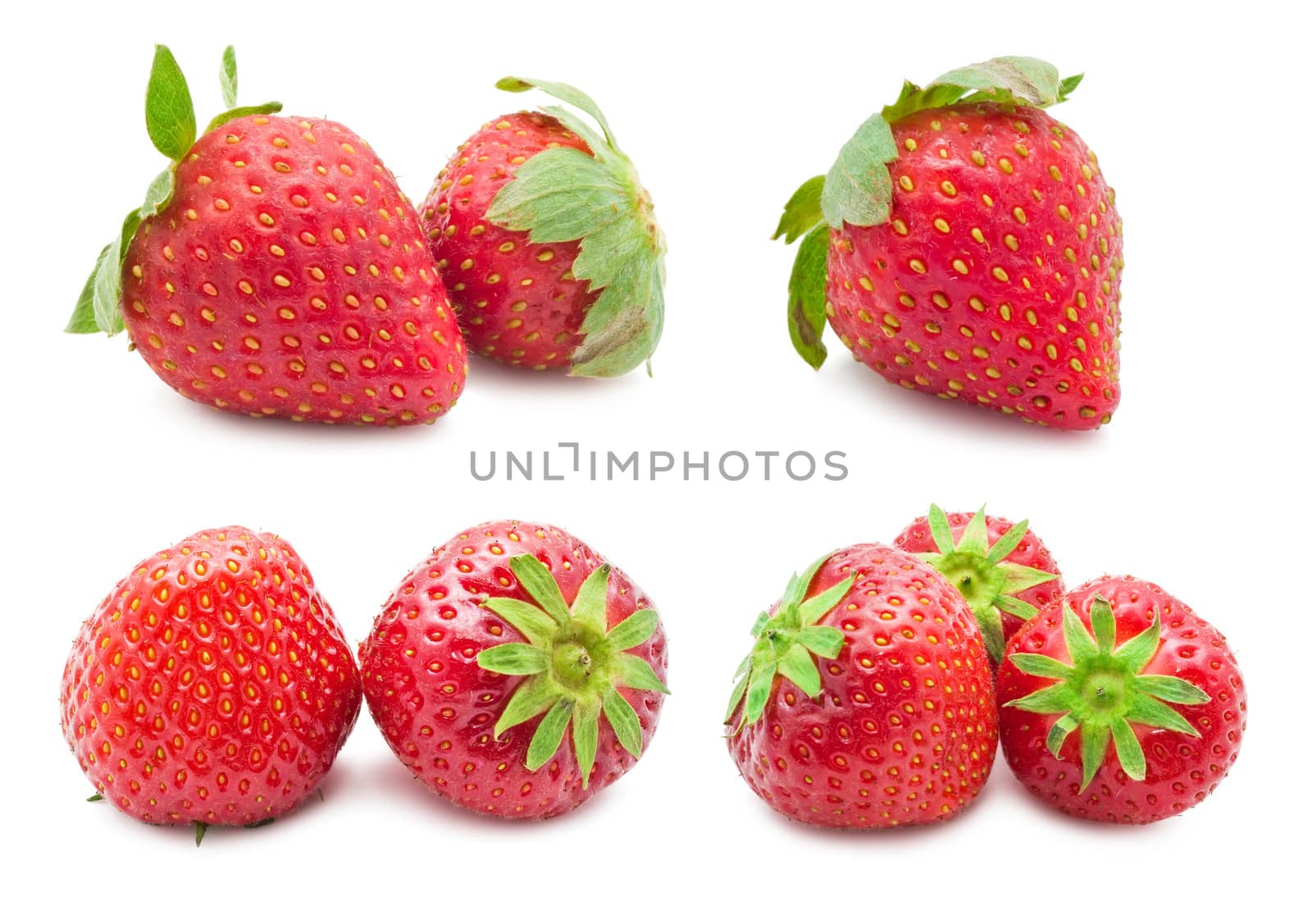 Collection of red strawberry isolated on white background