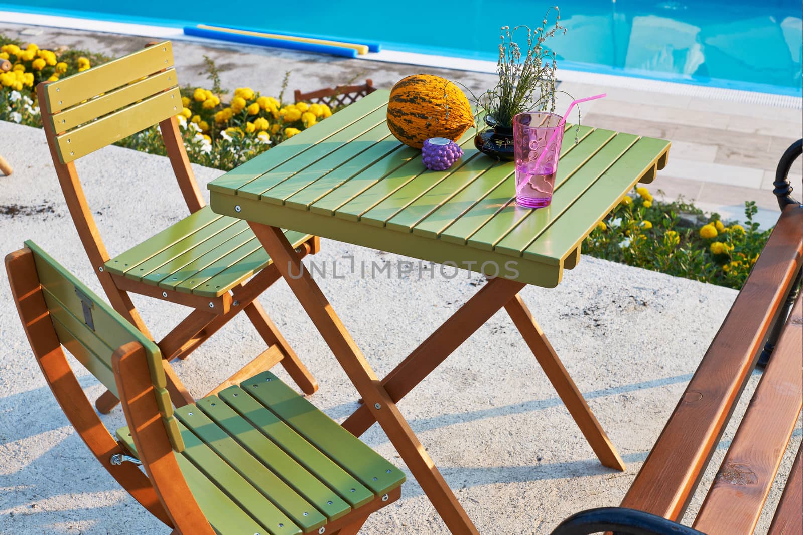 Table setup with yellow melon and lavender, French Provence