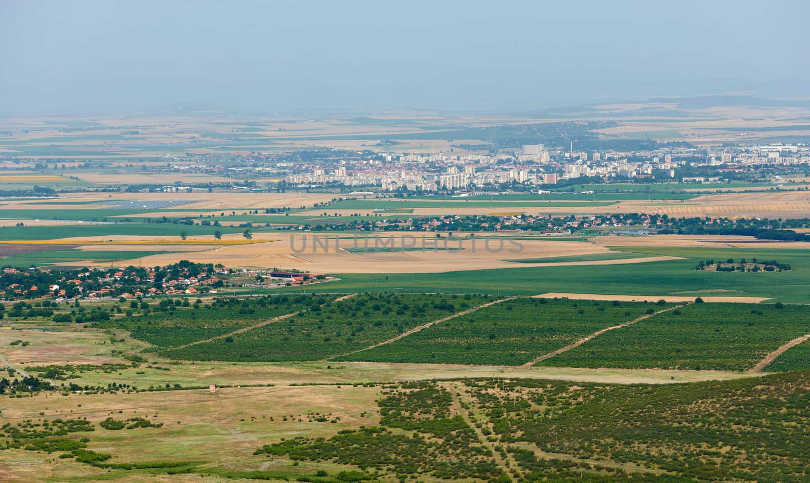 Yambol town and summer field surroundings