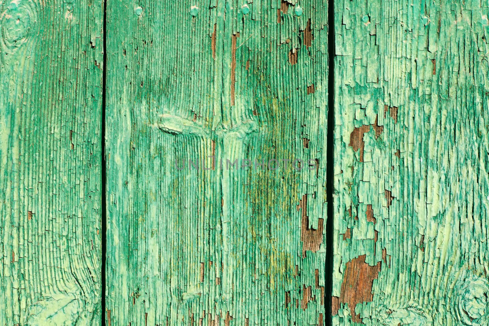 Old cracked green paint on wooden surface textured background