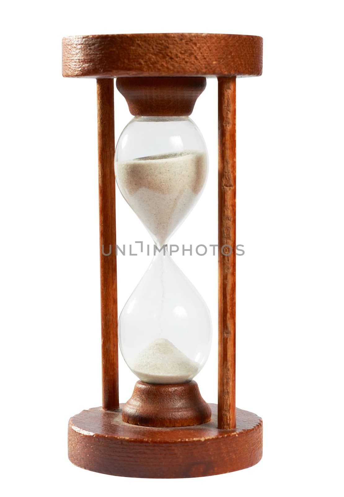 Old hourglass, sand timer from old tuimes to measure time, isolated on white with clipping path uncluded