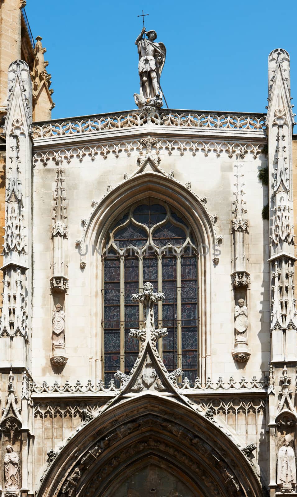 Front facade of cathedral Saint-Sauveur in the ancient part of Aix en Provence town, South France