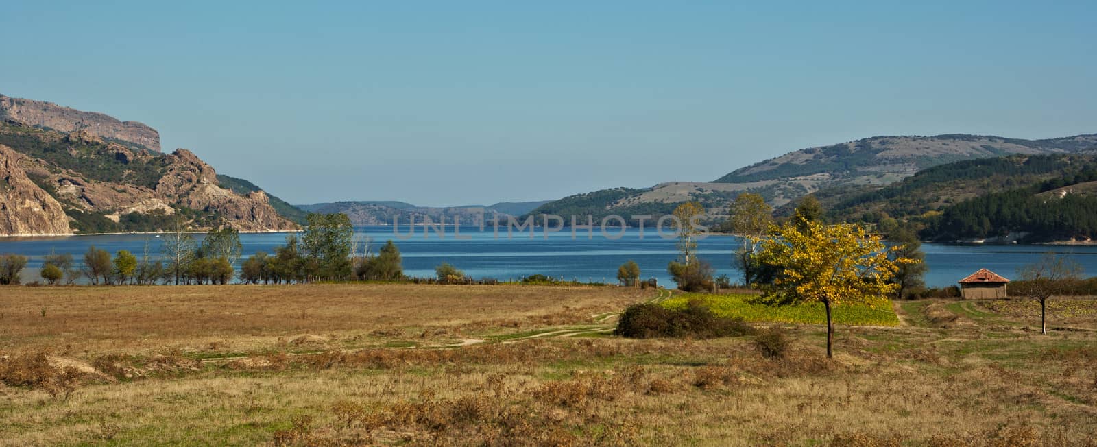 Autumn scenery with Studen kladenets dam-lake near the town of Kardzhali, Bulgaria