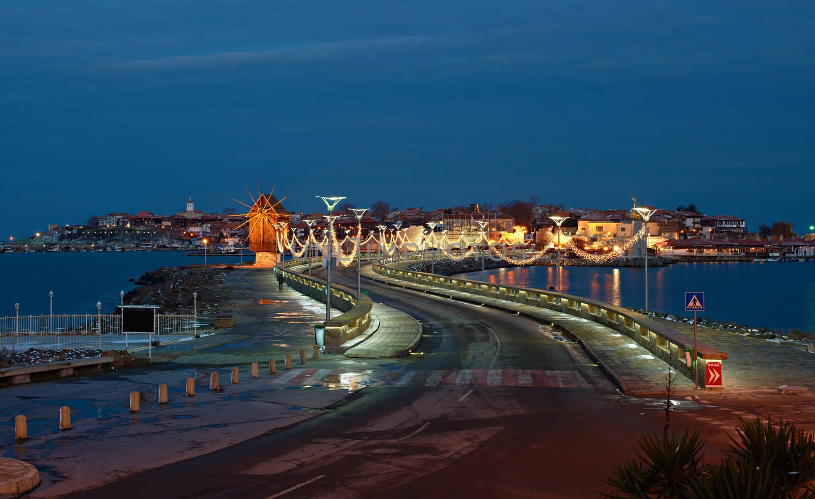 Night view at ancient Nessebar town, Bulgaria