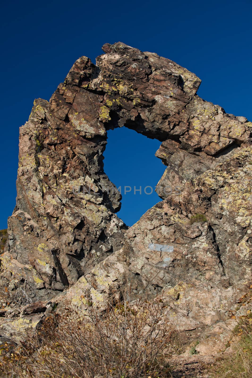 Halkata rock phenomenon near Sliven, Bulgaria on blue sky