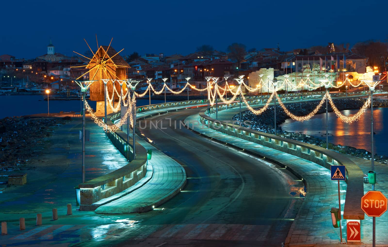 The road to old Nessebar town on narrow isthmus