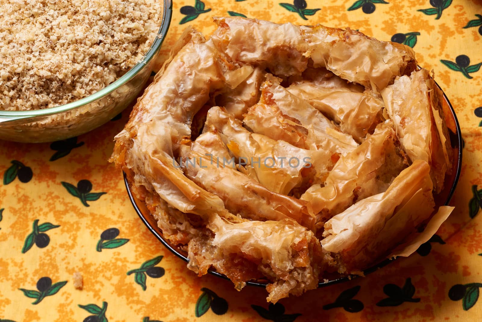 Traditional Bulgarian food Tikvenik sweet dish