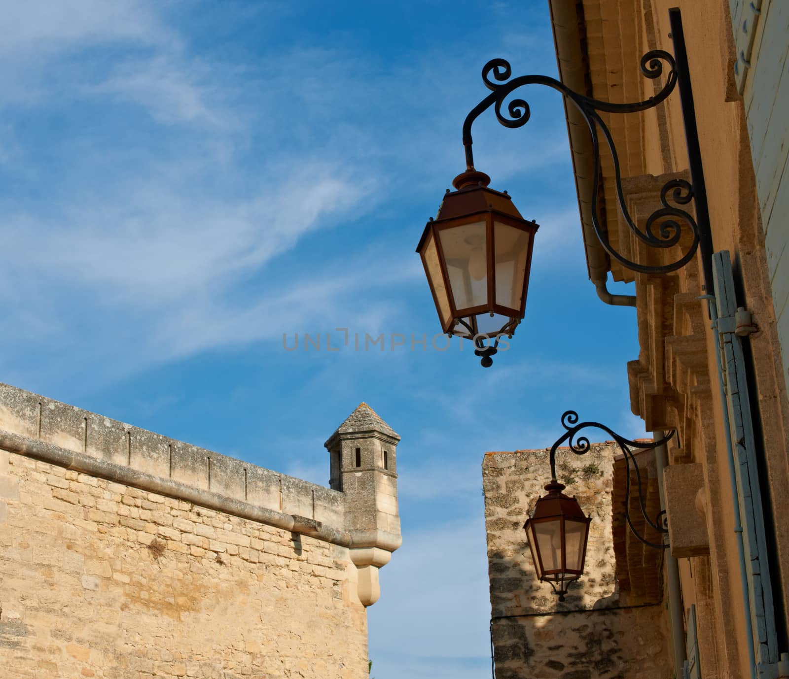 Stone walls of the castle in Ansouis, French Provence