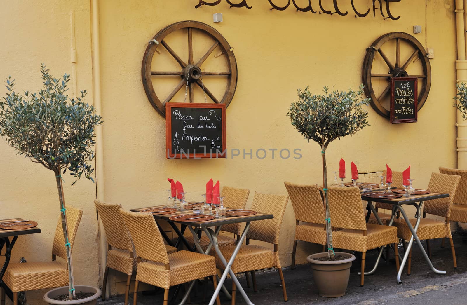 Tables of a typical small restaurant in Aix en Provence