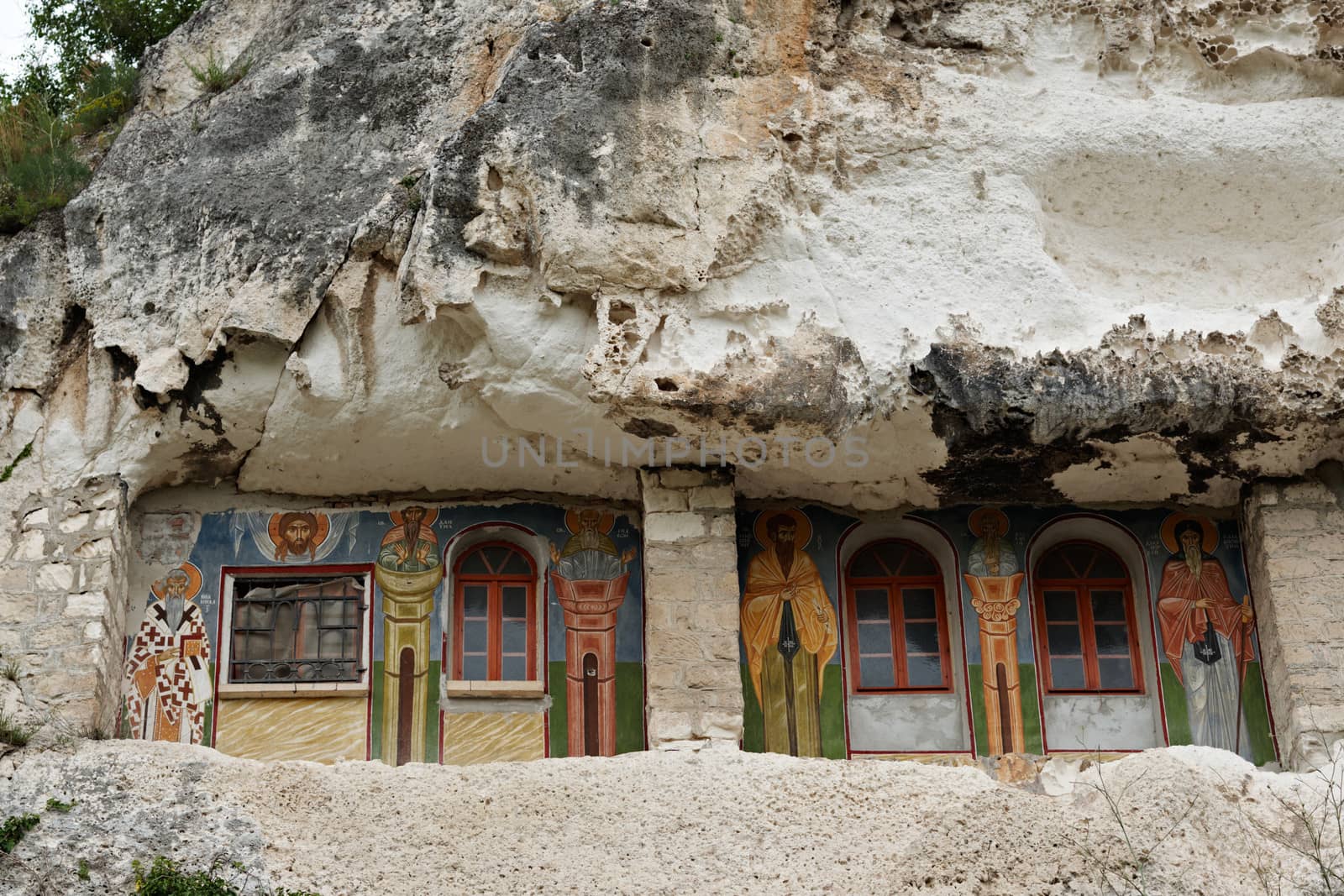 Icons on walls of monastery sells in the Basarbovo monastery, Bulgaria