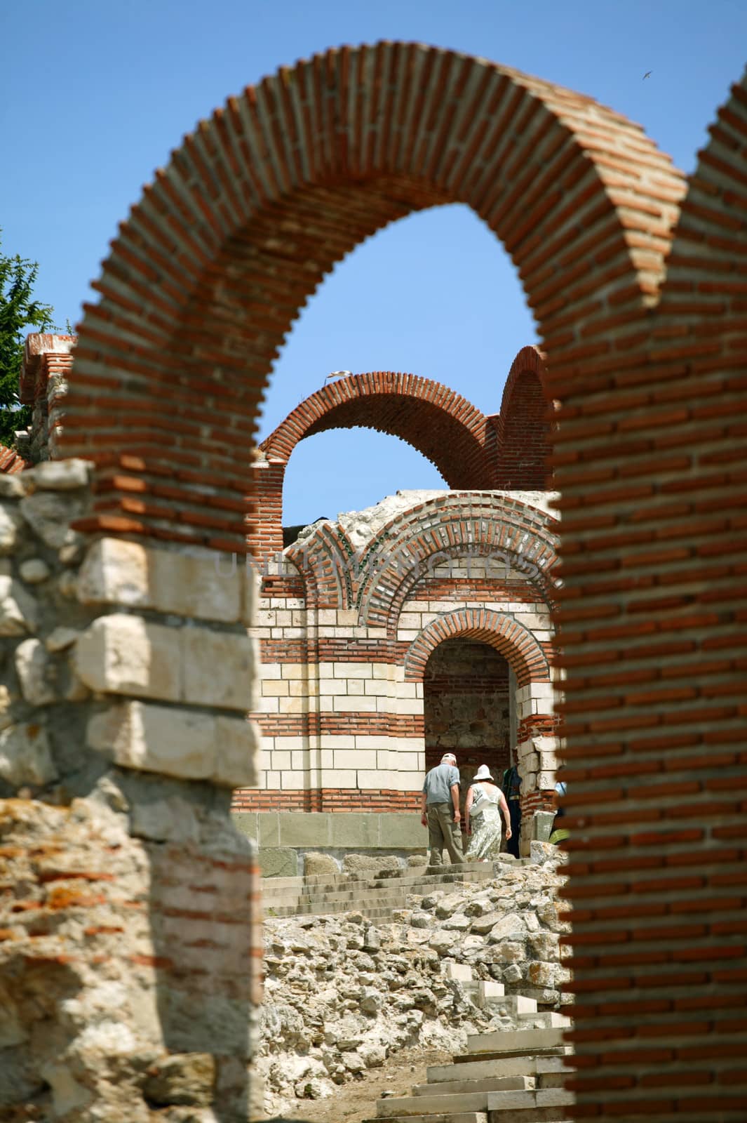 Arches from an ancient church in Nessebar, Bulgaria