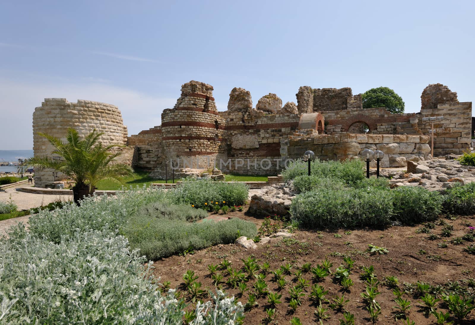 Old fortification walls in Nessebar town, Bulgaria