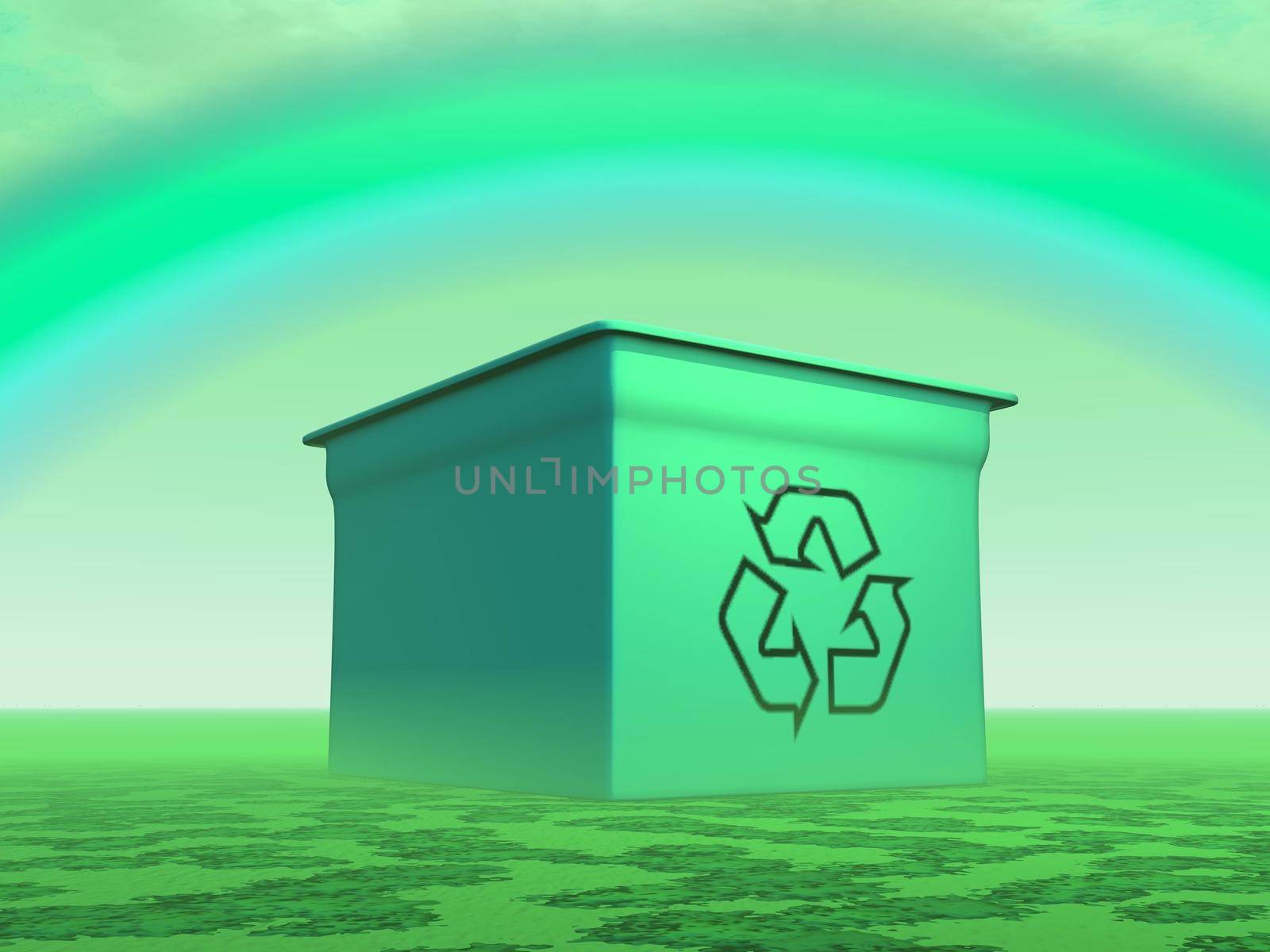 Green recycle bin - 3D render by Elenaphotos21