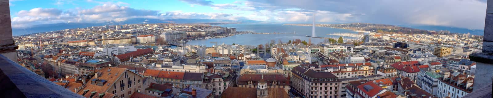 Panorama of Geneva city by beautiful day from cathedral famous Saint-Pierre, Switzerland (HDR)