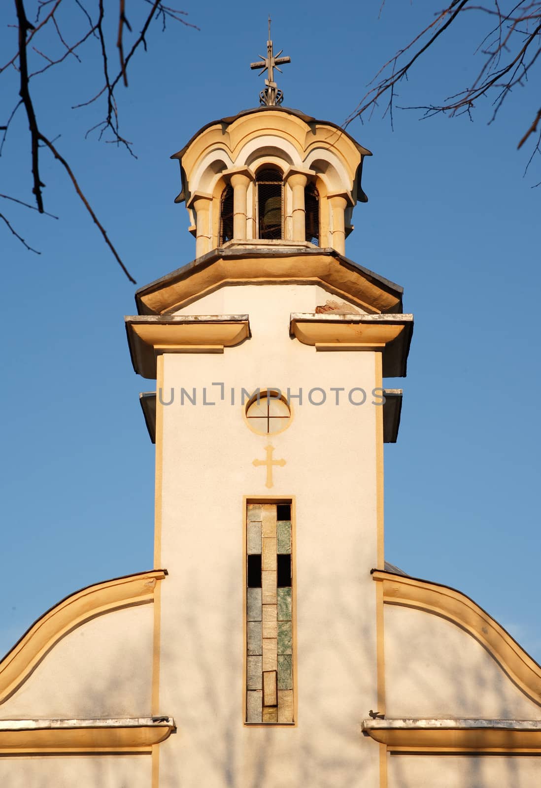 The bell tower of the orthodox church in Topolovgrad town, Bulgaria