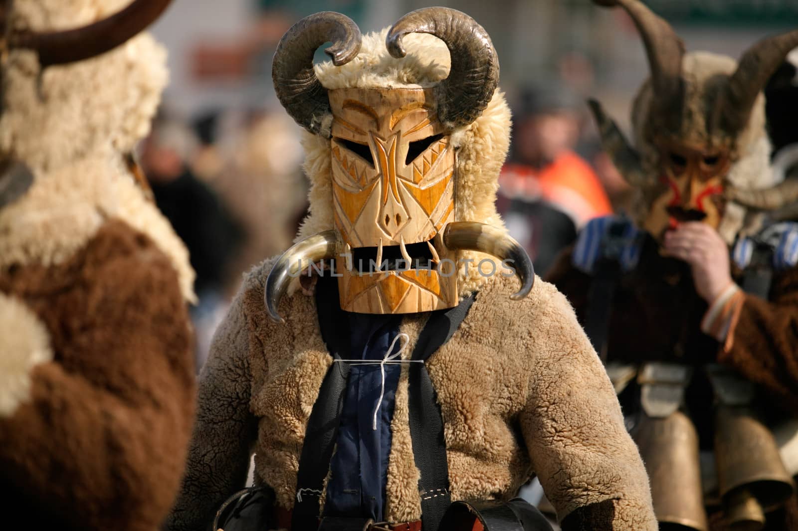 Kukeri traditional mask customs. Unique masquerade tradition from Bulgaria.