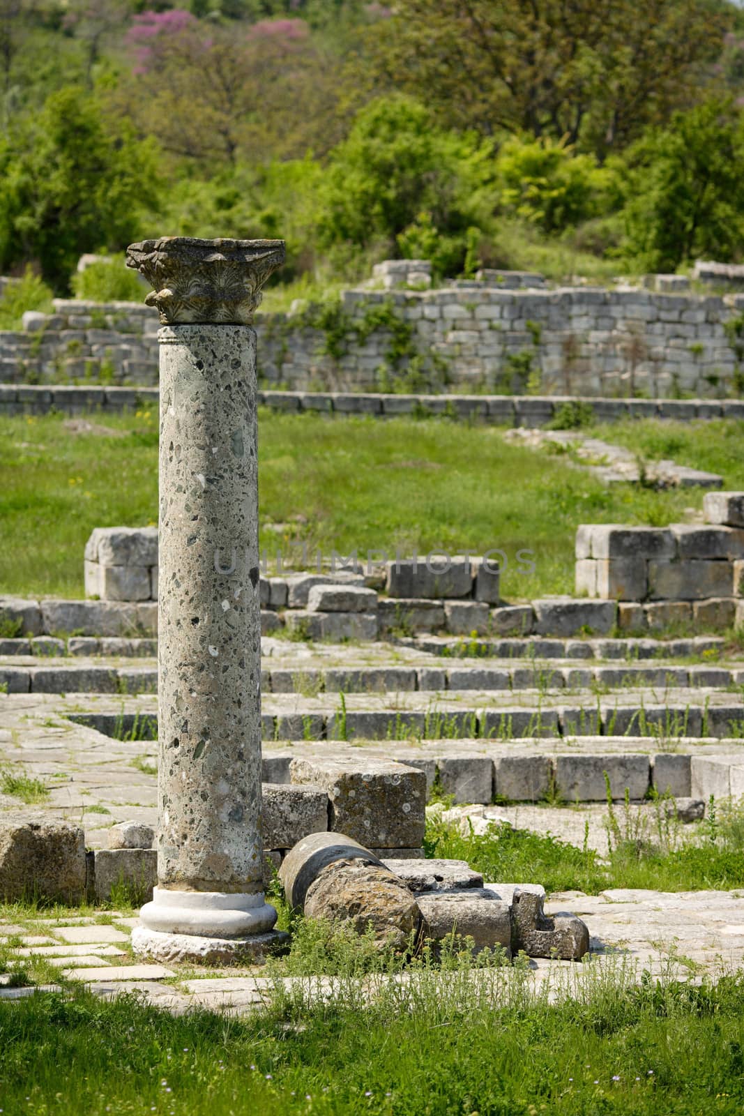 Ancient Preslav fortress, Bulgaria, stone column by ecobo