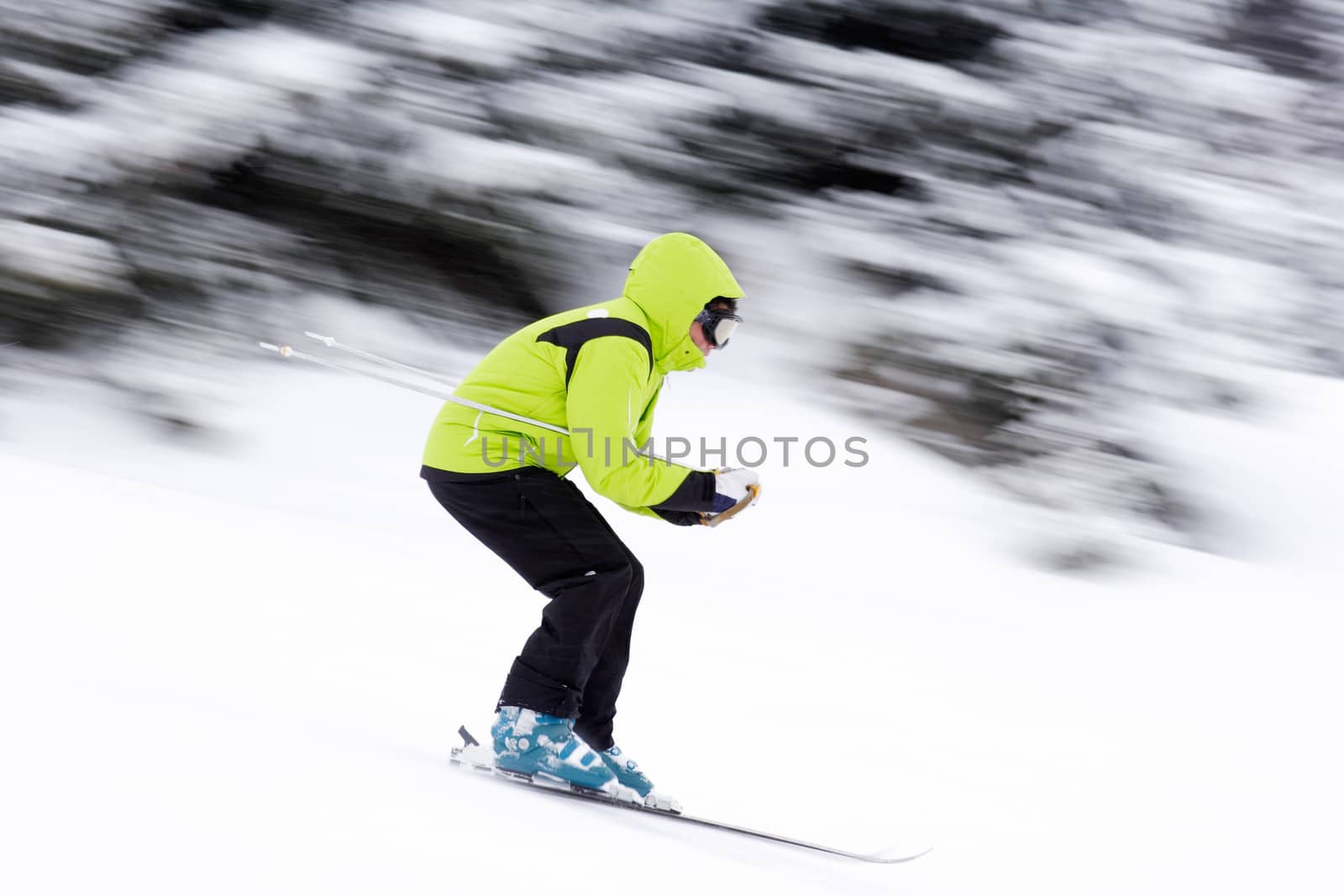 Skier running with high speed