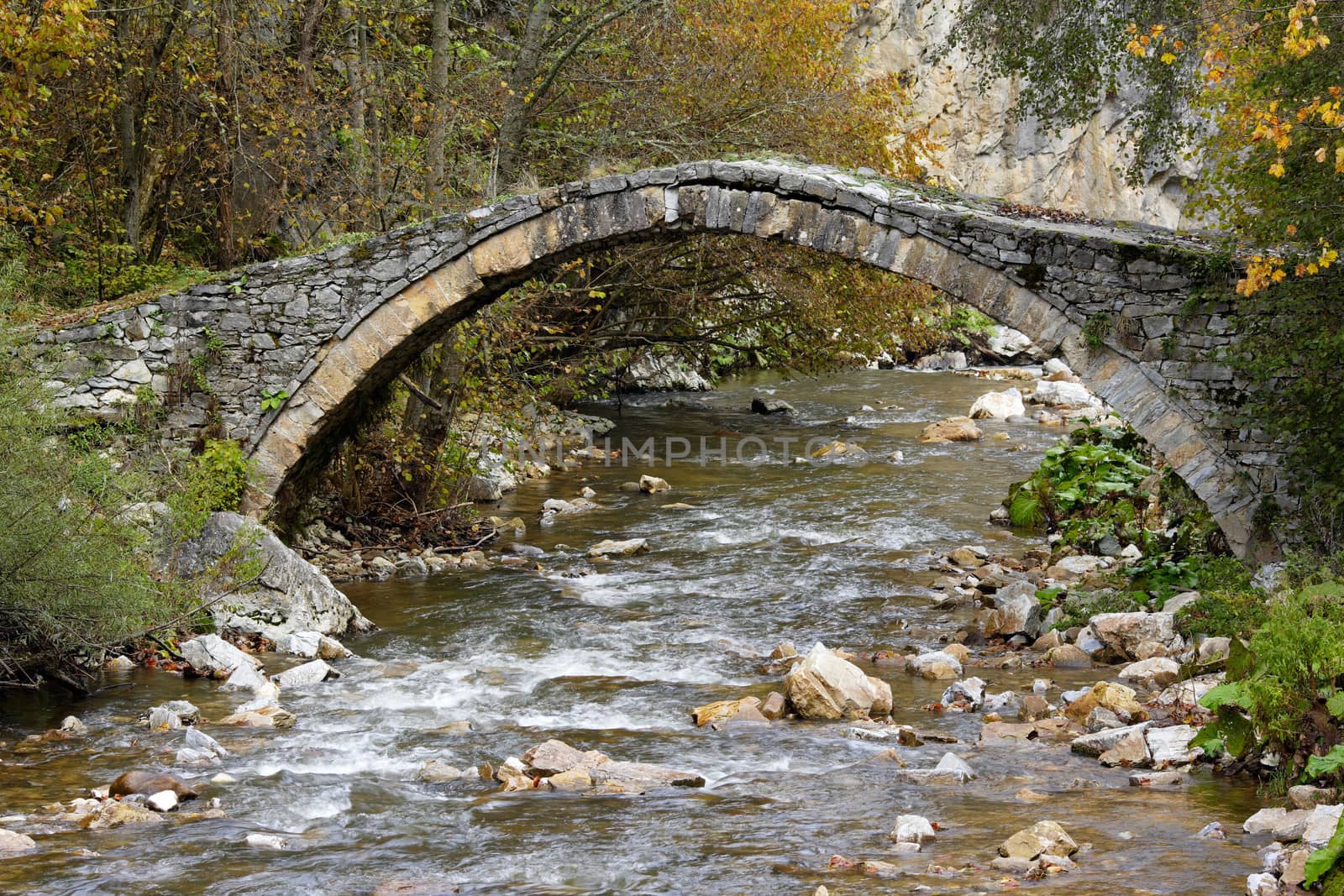 Old stone bridge in mountains by ecobo