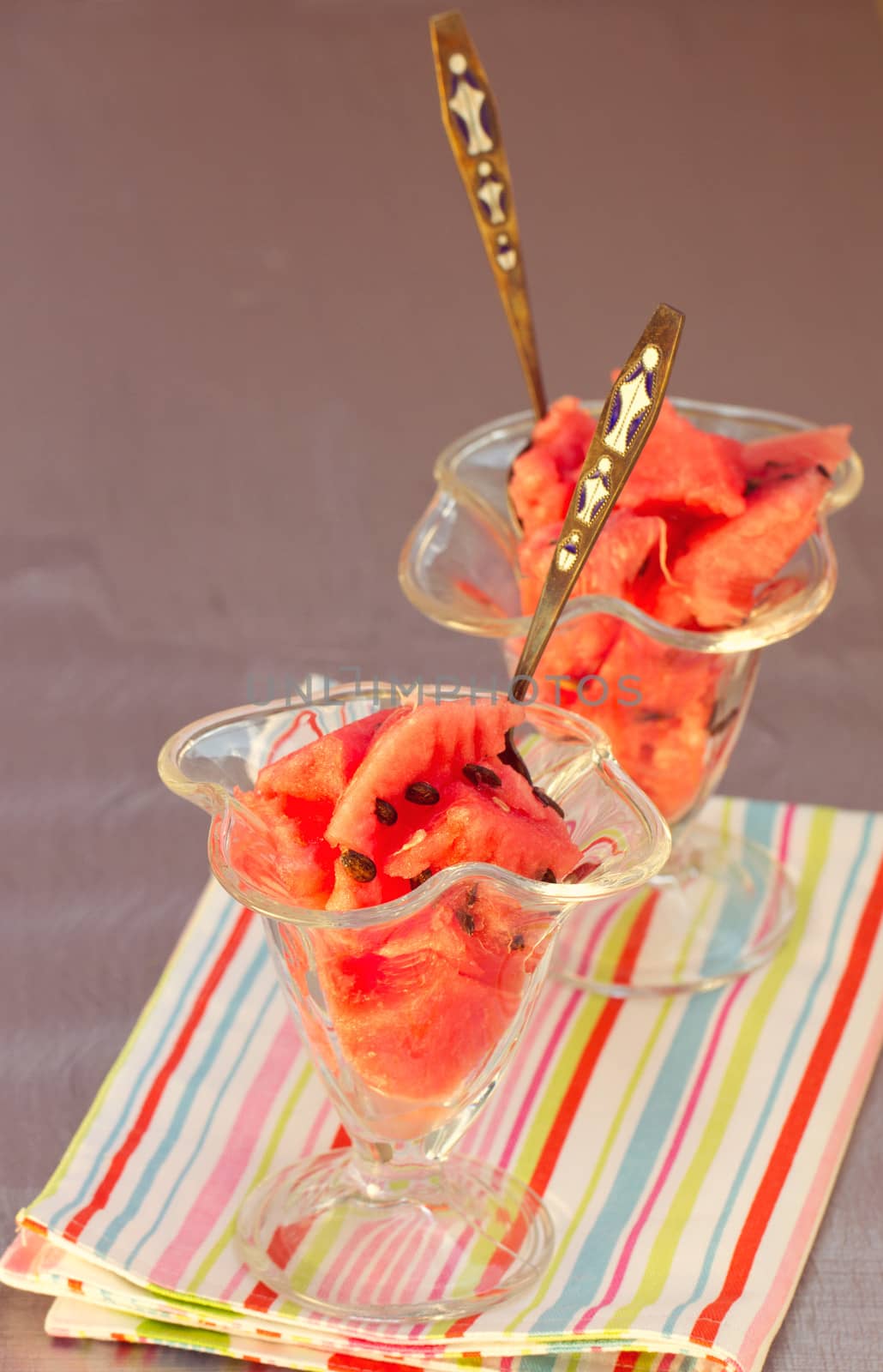 watermelon chunks in white bowl