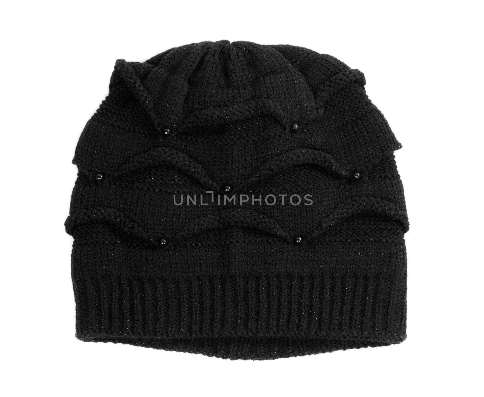 Black winter tuque isolated on white.